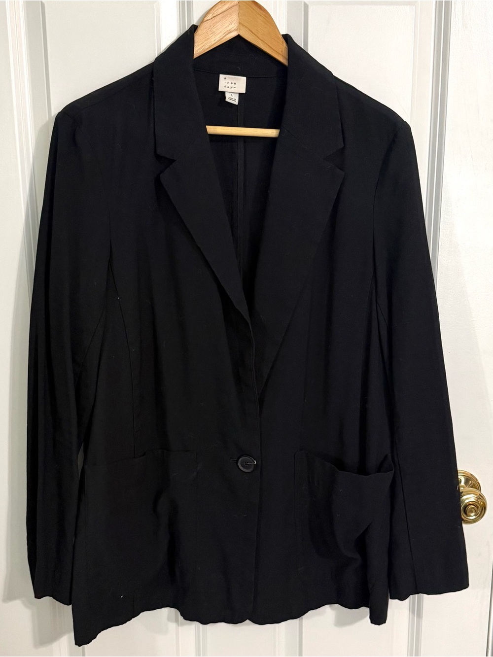 A New Day Black Single-Button Blazer size Large Pockets Long Sleeves